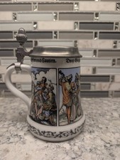 Vintage AK Kaiser W Germany Porcelain Beer Stein Pewter Lid Medieval Musicians picture
