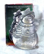 Vtg 1999 Home For The Holidays Pewter Finish Metal Snowman Candy Dish In Box picture