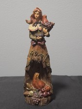 Vintage TII Collections Faux Wood Resin Pilgrim Woman Figurine Harvest Decor picture