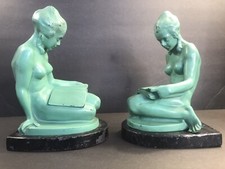 Antique Art Deco Semi Nude Woman/Bookend/Ronson/Statue/C.1940/Green/Sculpture picture