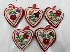 VTG HUNGARIAN WOOL EMBROIDERED Red Heart ORNAMENT Christmas Handmade Hungary-5 picture