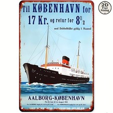 Vintage Danish Maritime Aalborg Copen Tin Metal Signs Home Décor 8x12  picture