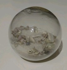 Nautical Glass Globe Beach Ocean Sea Shells In Sand 4 IN Round Paperweight Decor picture