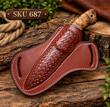 handmade leather sheath pancake blade knife cross draw fixed blade sheath picture