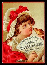 Bauman's Crackers Cakes Bakery Dayton Cincinnati Ohio Victorian Trade Card 1881 picture