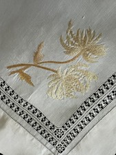 28”x30” Antique Vtg Handmade Linen Victorian Silk Embroidery & Draw Pulled Work picture