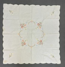Vtg Hand Cross Stitched Square Table Cloth 31.5” x 30” Handmade Flowers Charity picture