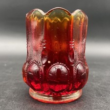 Vintage DEGENHART Amberina GLASS Footed BEADED OVAL Toothpick Holder *Glows picture
