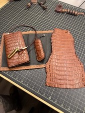 Real Brown Crocodile Leather Knife Sheath Set with a Fully custom Long wallet. picture