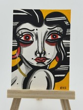 ACEO original art woman power strong Figurative contemporary 1/1 card deco girl picture