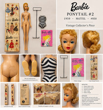 1959 Vintage Barbie Ponytail #2 Blonde #850 Mattel Japan with Box Stand & Bookle picture