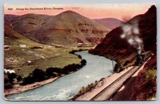 Train Along Deschutes River Oregon Antique Posted 1914 picture