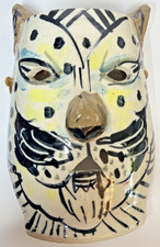 Signed De La Rivera Ceramic Jaguar Mask VTG Studio Art Pottery Plaque CAT Mexico picture