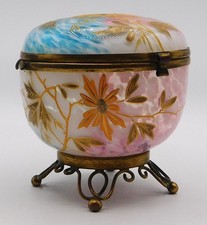 ANTIQUE MOSER OPALINE RAINBOW ARTGLASS ENAMEL GILT FLORAL BRASS MOUNT CASKET BOX picture