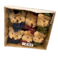 Vtg Adorable Cozy Miniature Straw Teddy Bear Christmas Ornaments With Bowties picture