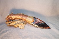 Large Triple Flow Obsidian Paleo Knife Flint Knapping Black Powder Antler Handle picture