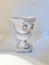 Vtg KBNY Italy White Porcelain Footed Small  Urn Vase Grapes Embossed Gold Trim picture