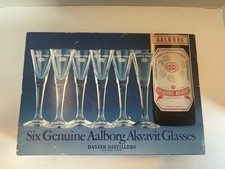 Vintage Aalborg Akvavit Glasses Set 6 Danish Distillers Long Stem Barware picture