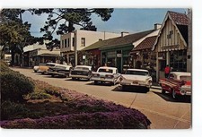 Carmel-By-The-Sea California CA Postcard 1964 Ocean Avenue Shops And Parked Cars picture