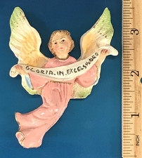 VINTAGE ITALY CHALKWARE PLASTER FLYING HERALD ANGEL NATIVITY ORNAMENT GLORIA 3.5 picture