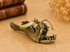 Mini Vintage Brass Angler Fish Statue Ornament Animal Collectible Ocean Lovers picture