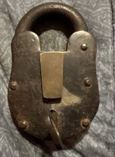 Old Padlock Iron Lock and Key Old Vintage Antique 1800s Style 4in picture
