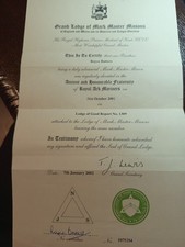 2001 Grand Lodge Mark Master Masons Certificate  Freemasonry masonic/1007 picture