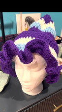 CLEARANCE Hand Crochet  Purple White Blue  Witch Bruja Pagan Hat SIZE XLG Hat h4 picture
