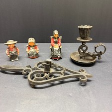 Vintage Cast Iron Miniature Lot Dutch Figures Rocking Chair Trivet Candle Holder picture