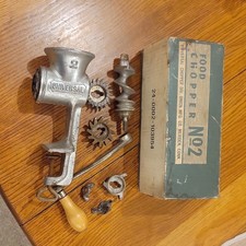 Universal Food Chopper Manual Hand Crank Metal Wood Handle Silver w/ Parts picture