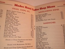 Vintage Modoc Hotel Menu Alturas CA Demolished Historic Hotel Fishing Advertisin picture
