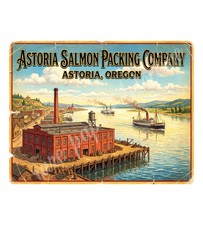 Astoria Salmon Packing Company 1950s Style Label  Retro Advertising 10.5