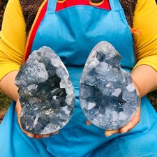 2pcs 6.97LB Natural Blue Celestite Geode Quartz Crystal Mineral Specimen Healing picture