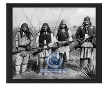 APACHE WARRIORS GERONIMO YANOZHA CHAPPO & FUN 1886 8X10 FRAMED PHOTOGRAPH picture