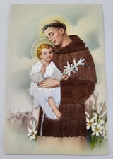 VTG 60s SILK-EMBROIDERED PC ST ANTHONY CHILD JESUS ROMARLI ZARAGOZA SPAIN FINE * picture