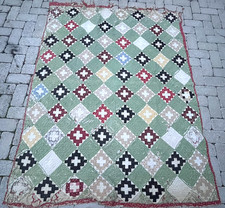 Vintage Cutter Quilt Hand Stitched Diamonds and Crosses 68” X 90” picture