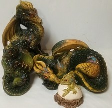 Windstone Lot Of 4 Dragons Green Mother Father Young And Hatching picture
