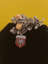 Vintage Frankfurt German Souvenir Brooch Oak Leaves Acorns Coat of Arms Hat Pin picture
