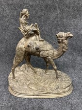 AGATHON LEONARD Antique Bronze Sculpture ~ Arab on Camel Art Signed Rider A 10” picture