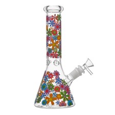 10 Inch Colorful flower Beaker Bong Glass Bongs Water Pipe Hookah 14MM picture