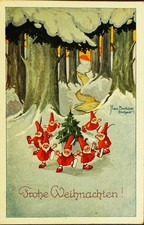 SUPERB FANTASY 1918 Signed Boettcher Santa Elf Helpers Christmas Germany picture