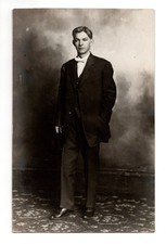 Edwardian Studio Portrait Young Man Standing Real Photo Postcard RPPC Unposted picture