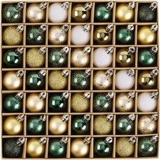 DecorbyHannah 49ct Mini Christmas Ornaments Set Tree Decoration Green Gold picture