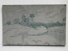 Vintage 1943 Hand Drawn Line Art Drawing Postcard Long Island New York OOAK picture