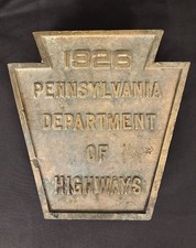 1926 Pennsylvania Dept. of Highways Brass Bridge Plaque - Keystone Shape picture