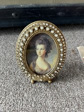 Miniature Gold Rhinestone Mini Frame Two's Company 4” Antique Style Portrait picture