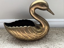 Vintage Large Brass Swan Bird Figure Planter 9”x8” Extremely Heavy Wow picture