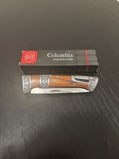 COLUMBIA Stainless Steel wooden handle Axis Lock Pocket Folding Knife picture