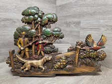 Vtg Mid-Century Syroco Wall Art - Pheasant Bird Hunting Scene Decor W/Dog Cabin picture
