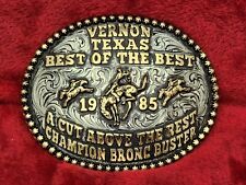PRO RODEO BRONC RIDING CHAMPION TROPHY BUCKLE☆VERNON TEXAS☆1985☆RARE☆63 picture